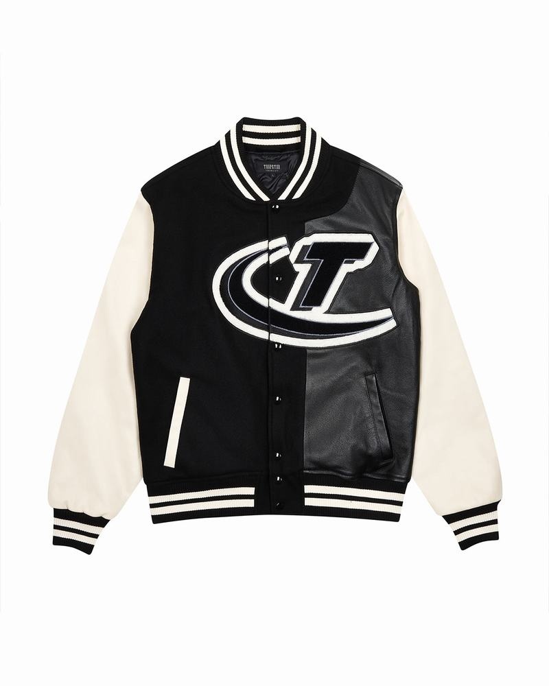 Black / White Trapstar Hyperdrive T Chenille Varsity Men\'s Jackets | DZGAYR-304