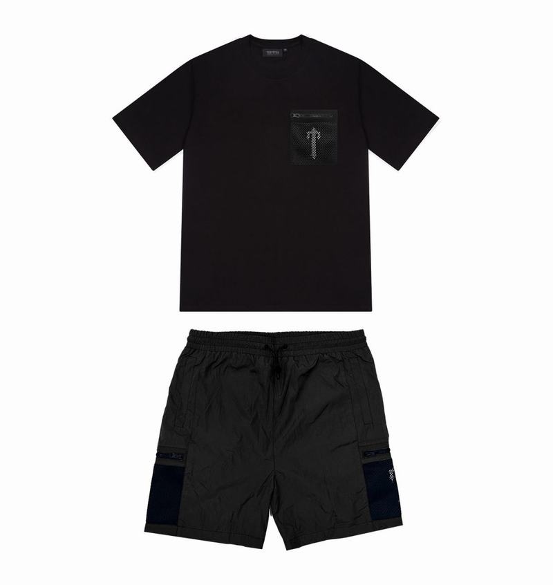 Black / White Trapstar Irongate Mesh Pocket Short Men\'s Sets | IAFBYJ-854