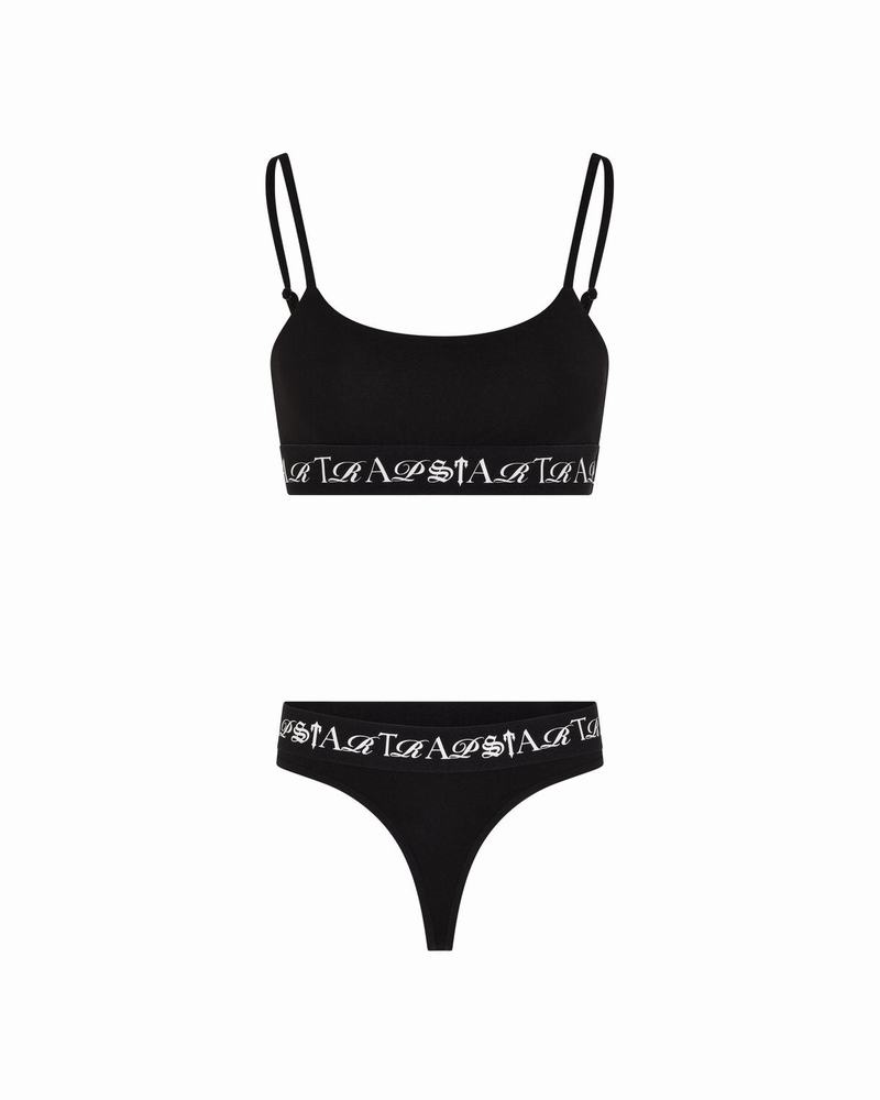 Black / White Trapstar Script Thong Women's Underwear | VKQTCO-698