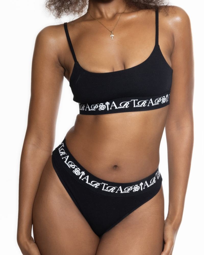 Black / White Trapstar Script Thong Women's Underwear | VKQTCO-698