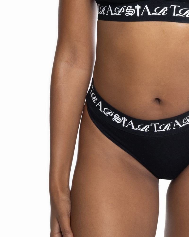 Black / White Trapstar Script Thong Women's Underwear | VKQTCO-698