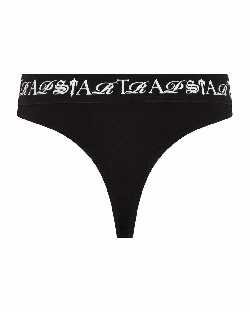 Black / White Trapstar Script Thong Women\'s Underwear | VKQTCO-698