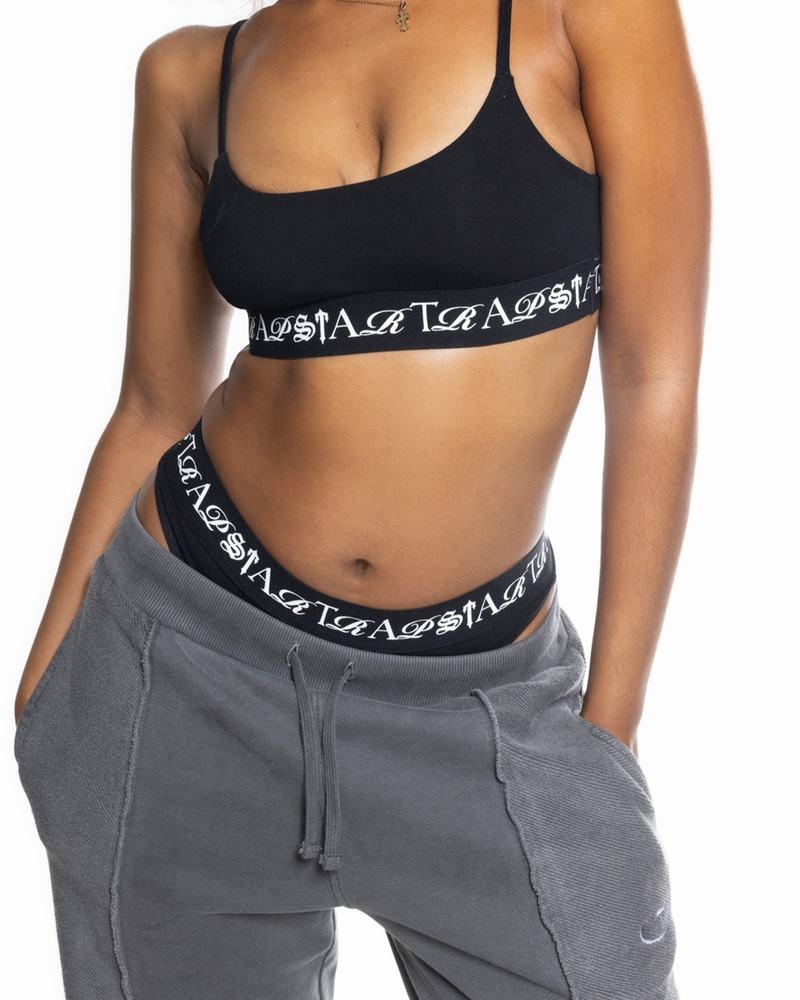 Black / White Trapstar Script Women's Bra | VCGWAI-830