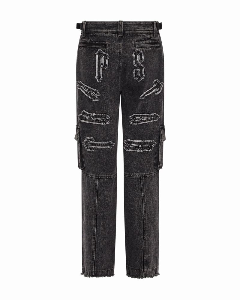 Blue Trapstar Arch Applique Distressed Denim Look Cargo Women\'s Pants | BEQNFW-109