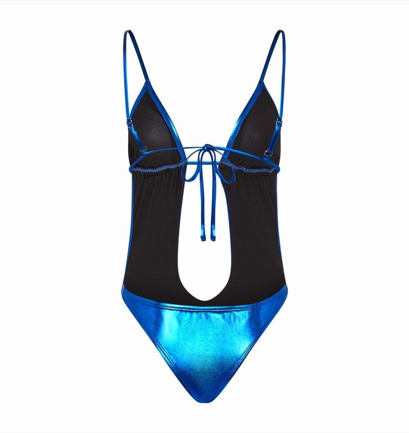 Blue Trapstar Metallic Cutout One Piece Women's Swimsuit | HCONUT-869