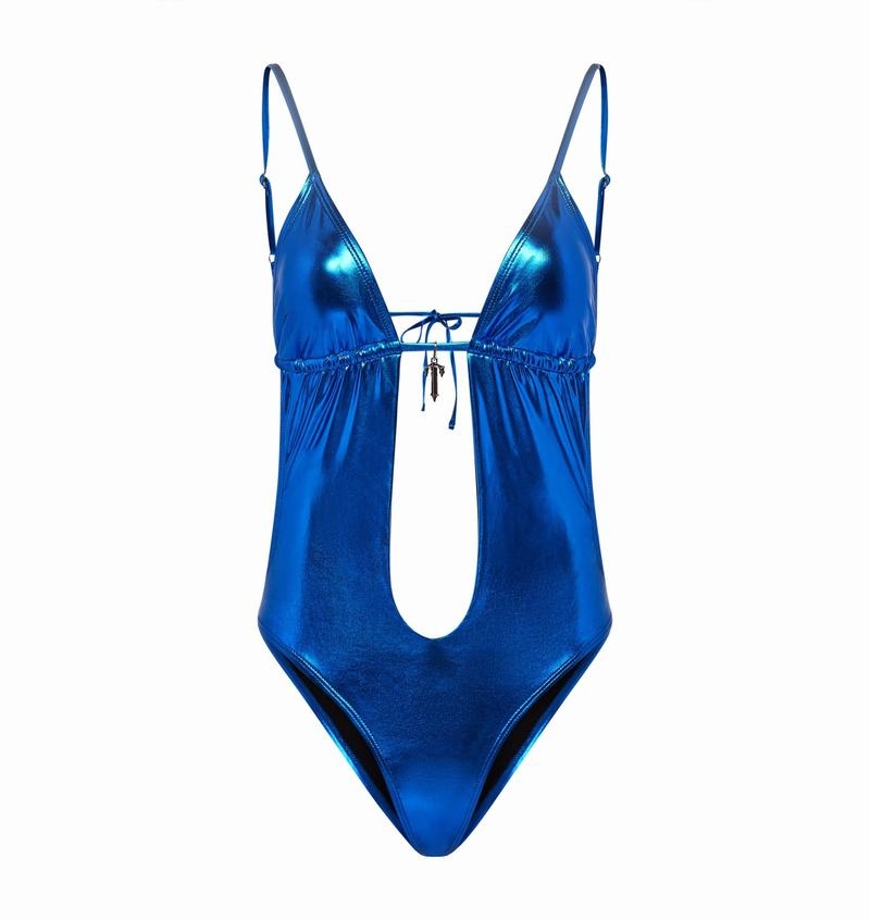 Blue Trapstar Metallic Cutout One Piece Women\'s Swimsuit | HCONUT-869