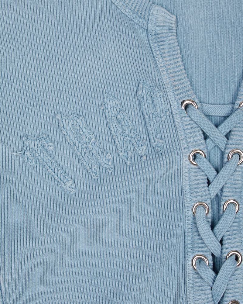 Blue Wash Trapstar Lace Up Appliqué Women's Tops | NFIXDY-381