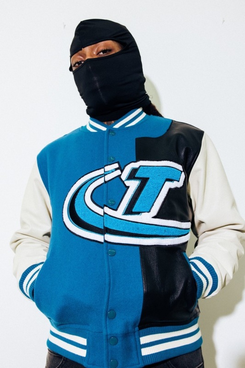 Blue / Black Trapstar Hyperdrive T Chenille Varsity Men's Jackets | UBHETM-097