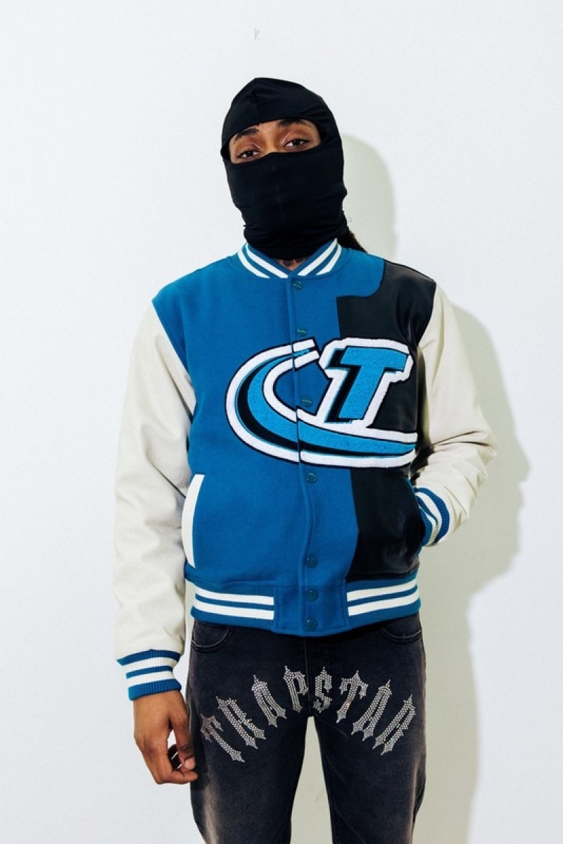 Blue / Black Trapstar Hyperdrive T Chenille Varsity Men's Jackets | UBHETM-097