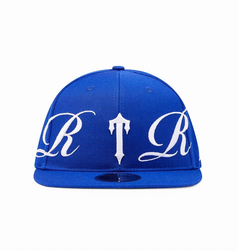 Blue / White Trapstar Script Fitted Men\'s Caps | PFJZAE-196