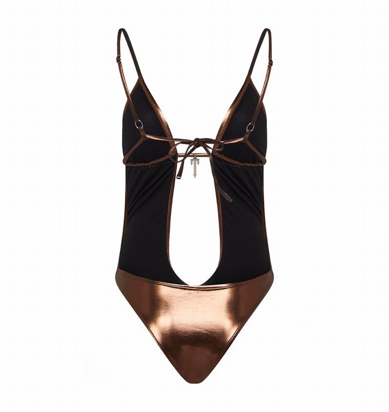 Brown Trapstar Metallic Cutout One Piece Women's Swimsuit | PLFASQ-290