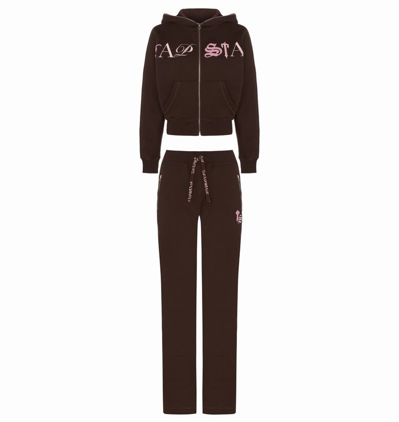 Brown / Pink Trapstar Script Zip Leg Jogging Women's Pants | AYDWHB-641