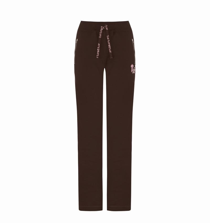 Brown / Pink Trapstar Script Zip Leg Jogging Women\'s Pants | AYDWHB-641