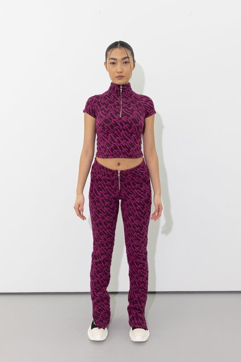 Burgundy Pink Trapstar Jacquard Fitted Zip Crop Women's Tops | VOHXQG-861