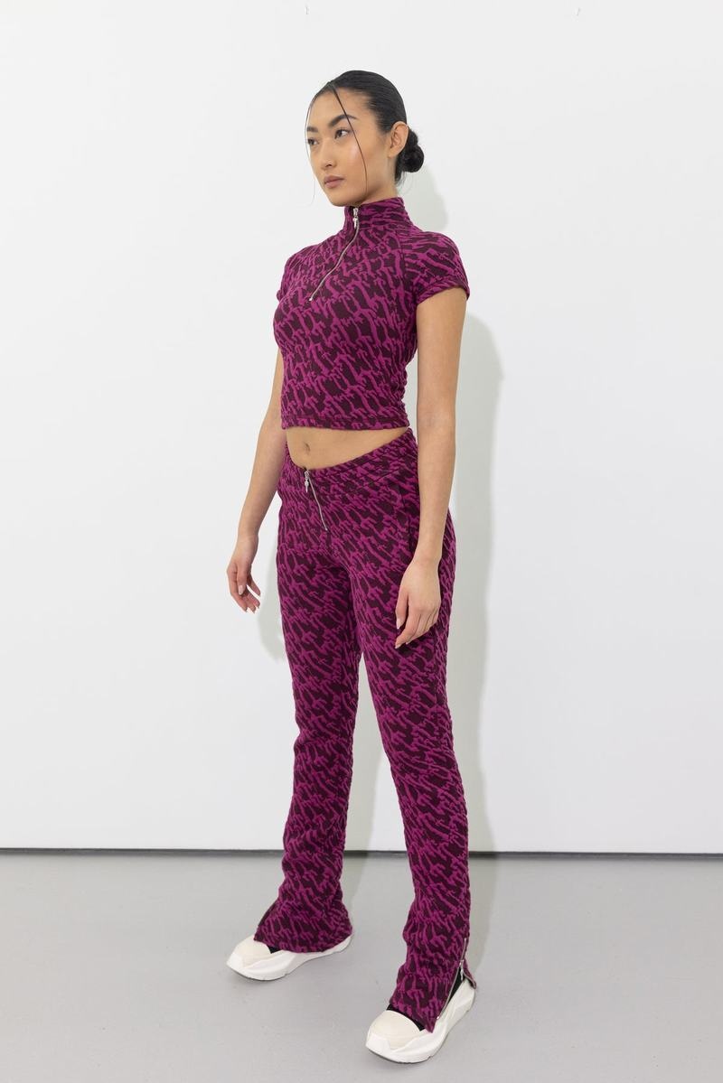 Burgundy Pink Trapstar Jacquard Fitted Zip Crop Women's Tops | VOHXQG-861