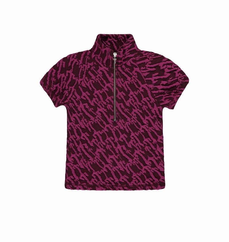 Burgundy Pink Trapstar Jacquard Fitted Zip Crop Women\'s Tops | VOHXQG-861