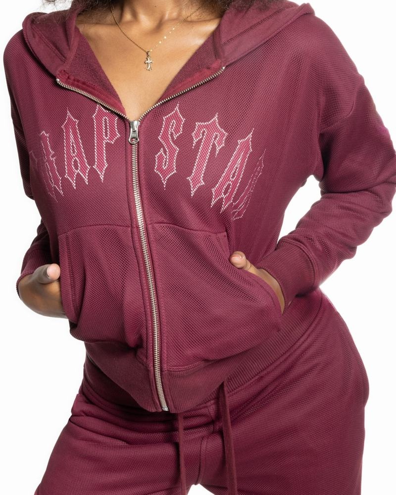 Burgundy Trapstar Mesh Irongate Arch Women's Hoodie | KRLZAY-263