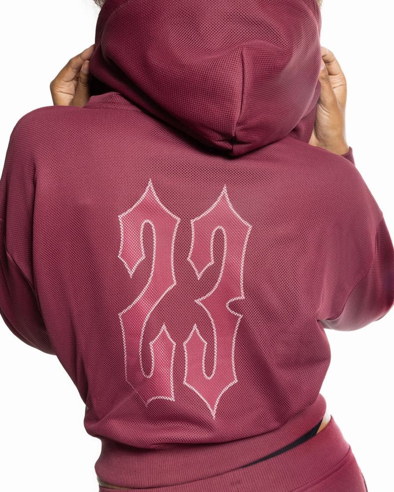 Burgundy Trapstar Mesh Irongate Arch Women's Hoodie | KRLZAY-263