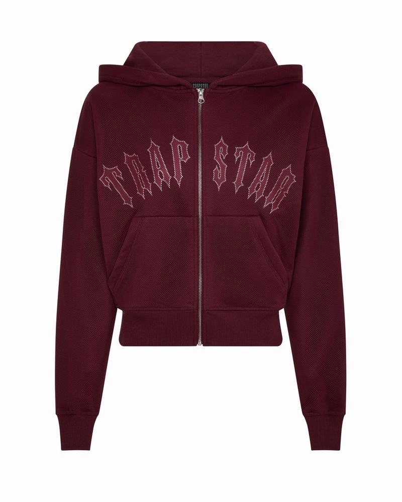 Burgundy Trapstar Mesh Irongate Arch Women\'s Hoodie | KRLZAY-263