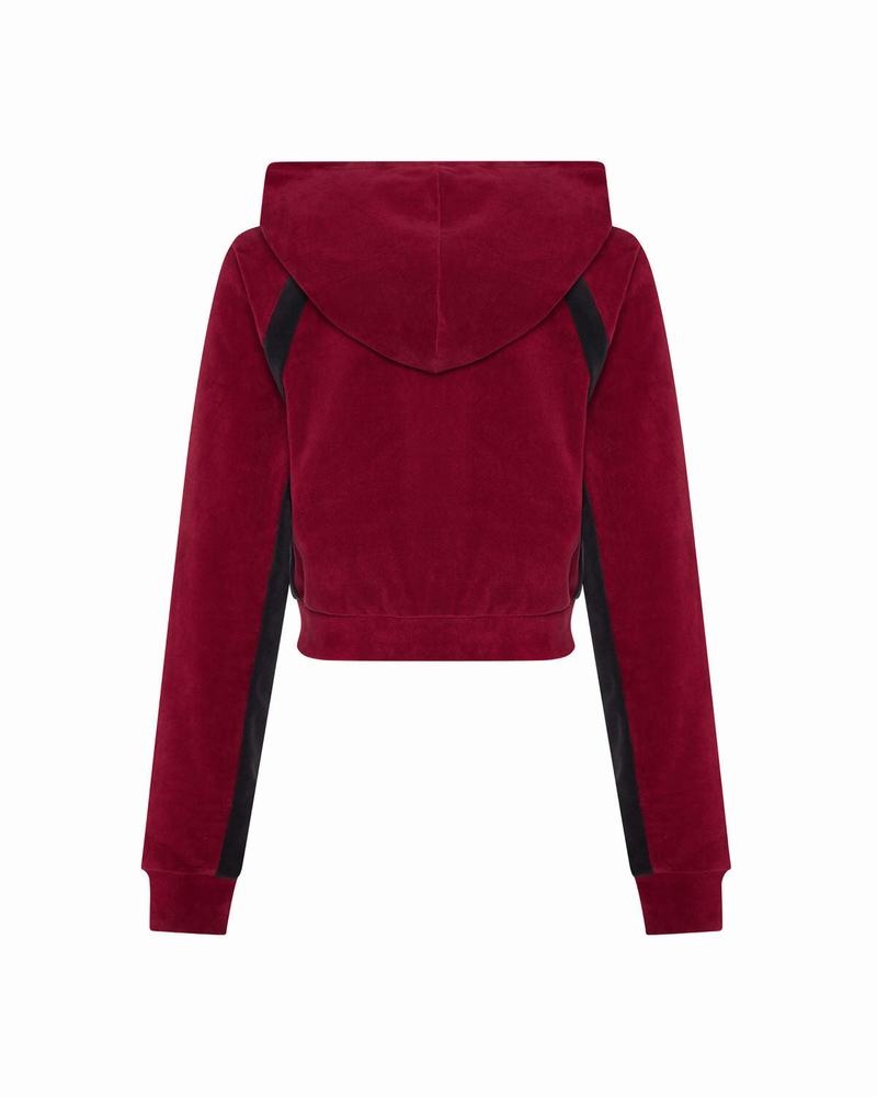 Burgundy Trapstar TS- Star Contrast Panel Velour Hoodie Women's Tracksuits | NMDILC-543