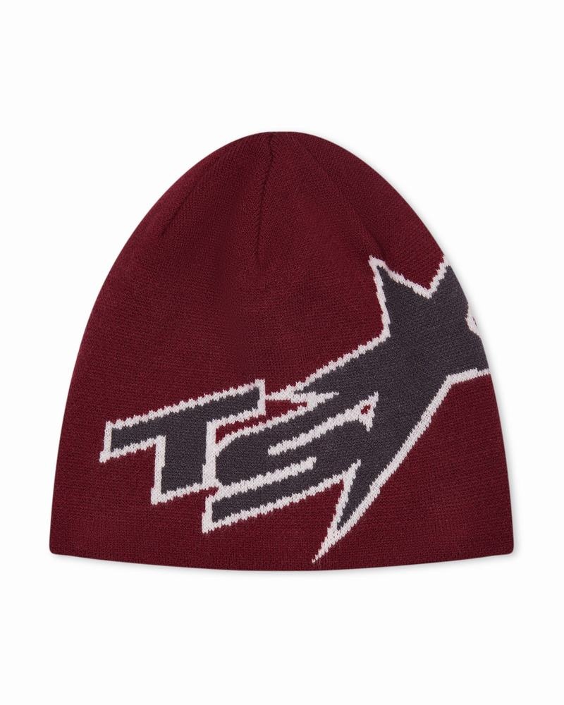 Burgundy Trapstar TS Star Men\'s Beanie | QZACUS-029