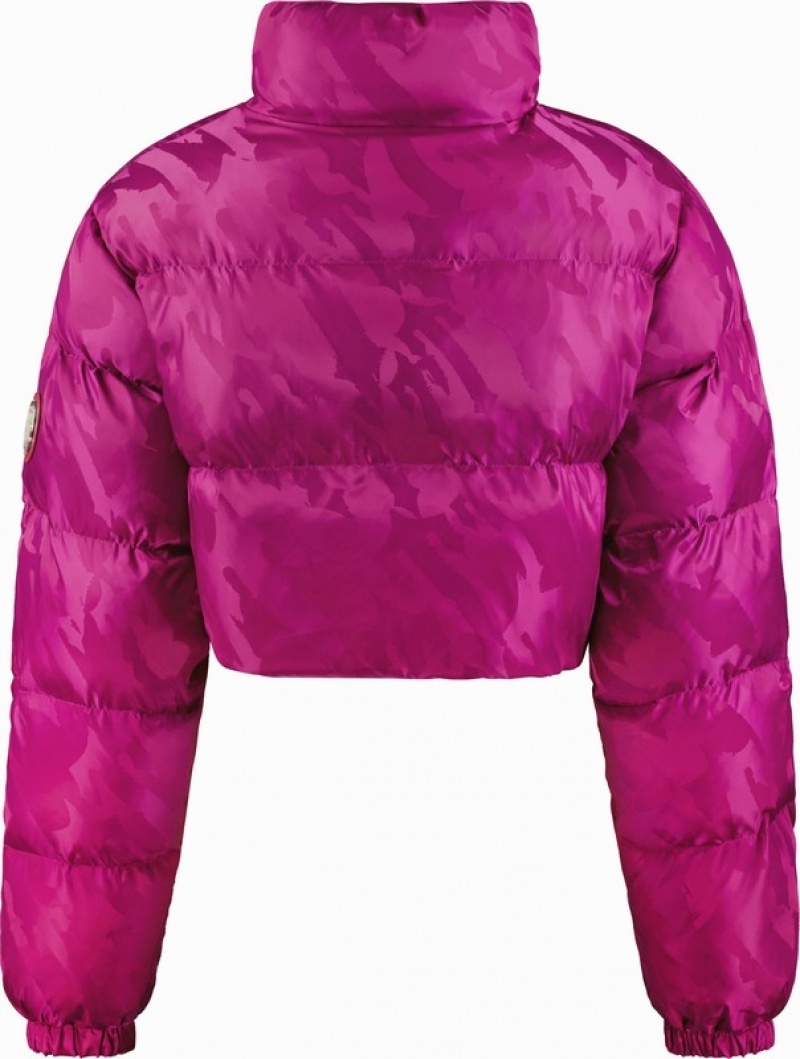 Fuchsia Pink Trapstar Cropped T Jacquard Puffer Women's Jackets | RDISOJ-894