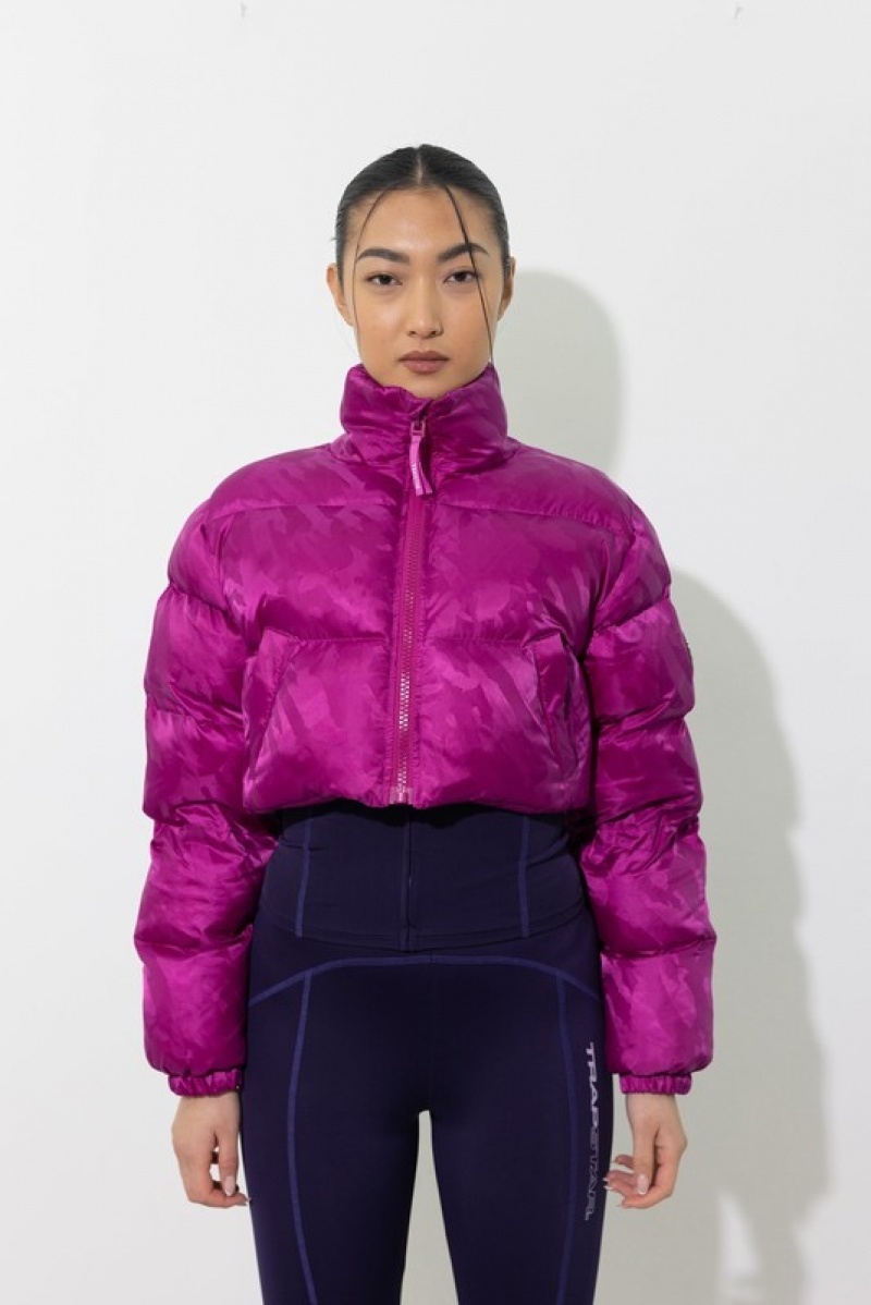 Fuchsia Pink Trapstar Cropped T Jacquard Puffer Women's Jackets | RDISOJ-894