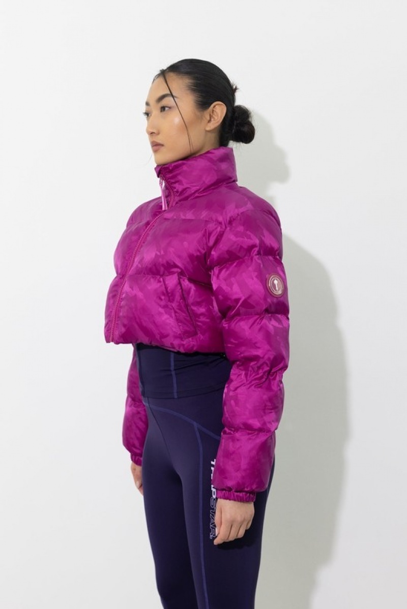 Fuchsia Pink Trapstar Cropped T Jacquard Puffer Women's Jackets | RDISOJ-894