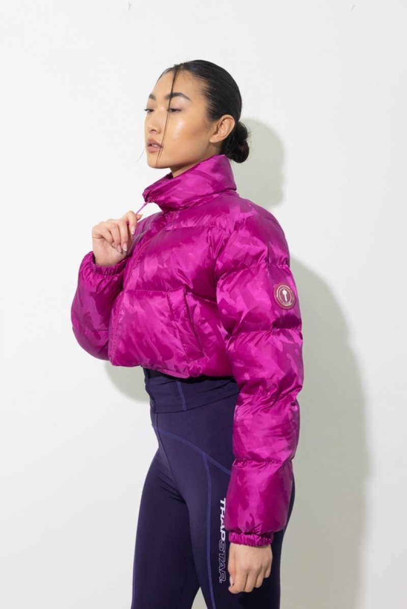 Fuchsia Pink Trapstar Cropped T Jacquard Puffer Women's Jackets | RDISOJ-894