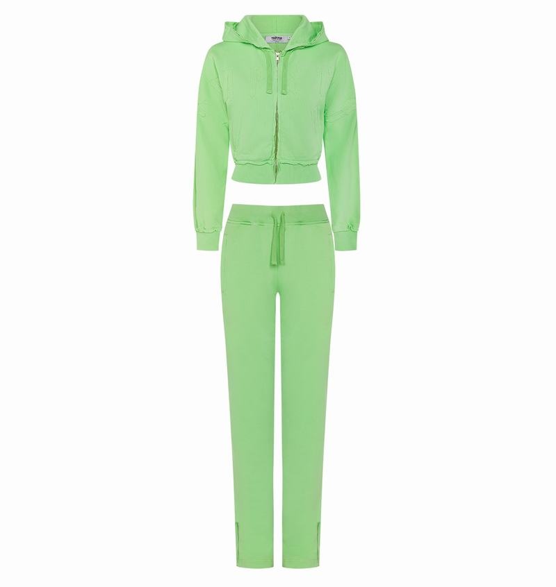 Green Trapstar Irongate Cropped Batwing Zip Hoodie Women's Tracksuits | IRDFOV-623