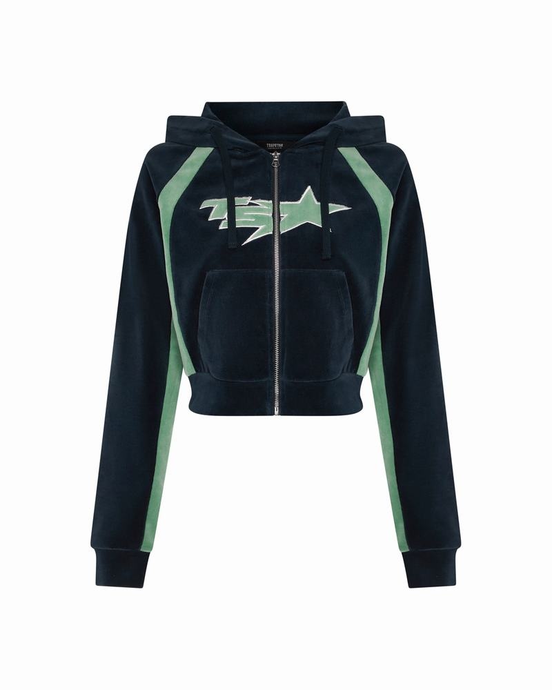 Green Trapstar TS-Star Velour Hoodie Women\'s Tracksuits | IZVKPM-976