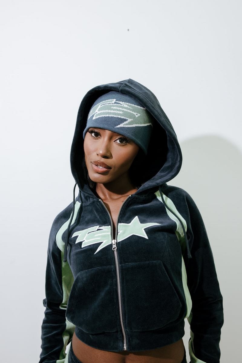 Green Trapstar TS-Star Velour Women's Hoodie | BSNOYD-248