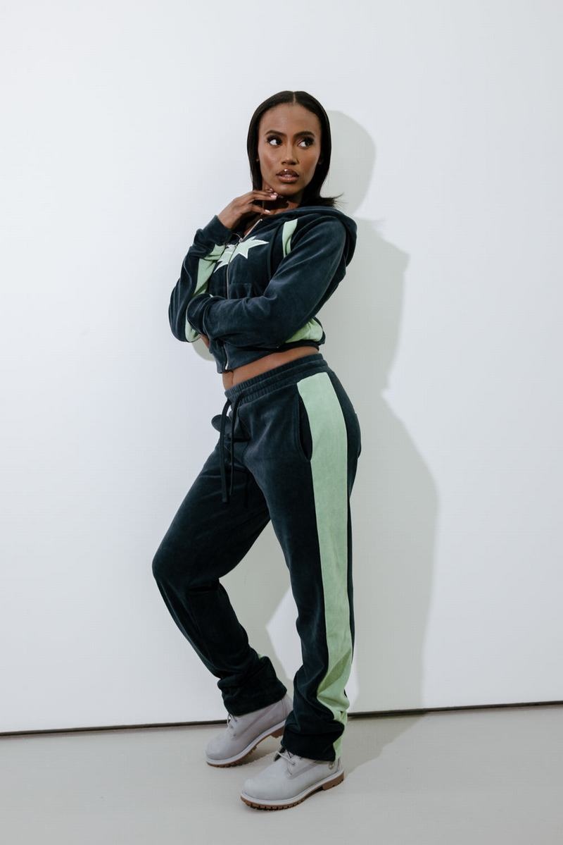 Green Trapstar TS-Star Velour Women's Pants | JXREIP-304