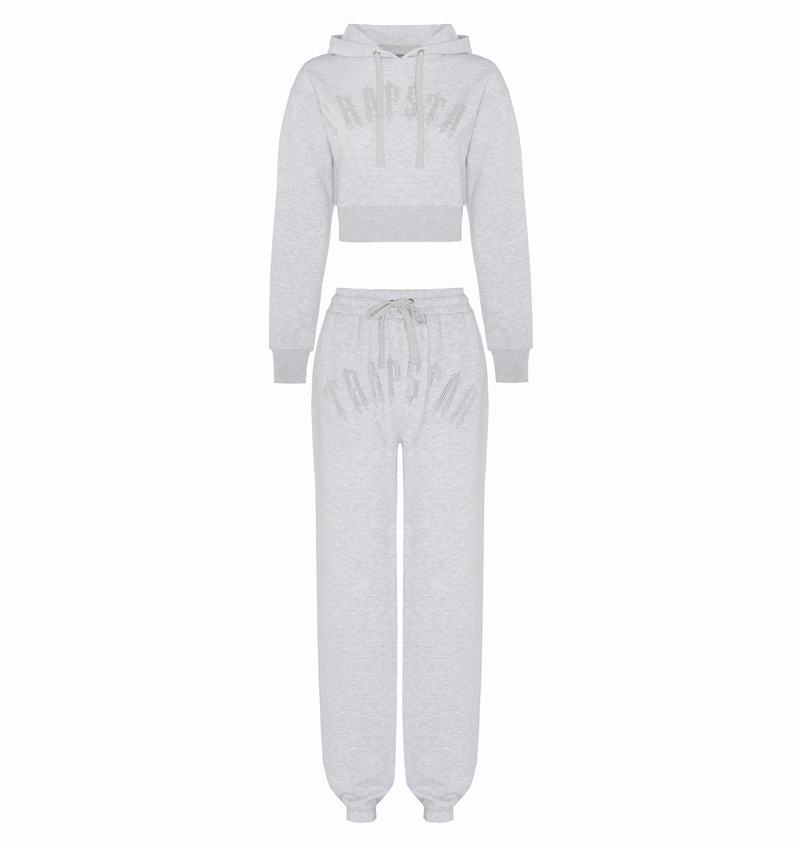 Grey Trapstar Irongate Stud Cropped Hoodie Women's Tracksuits | SKWQJR-875