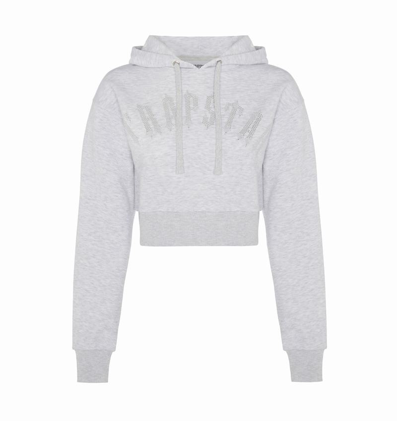 Grey Trapstar Irongate Stud Cropped Hoodie Women\'s Tracksuits | SKWQJR-875