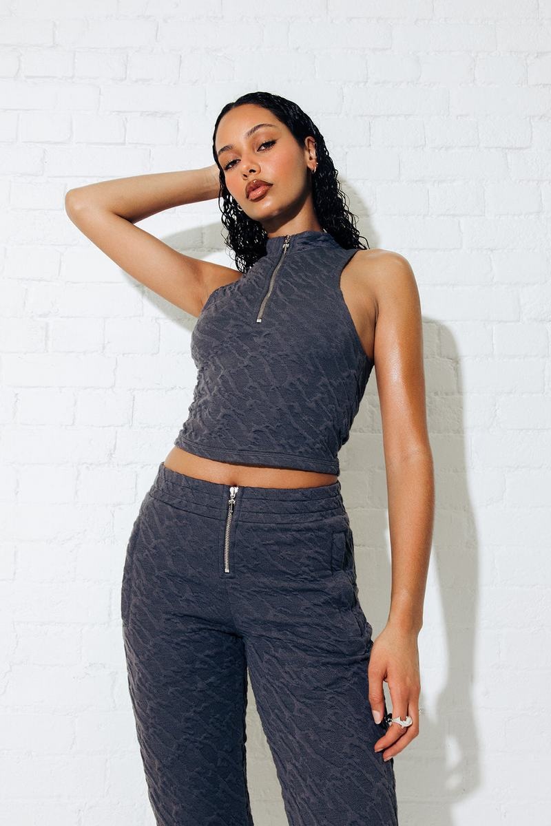 Grey Trapstar Jacquard Fitted Zip Crop Women's Tops | CEIRTG-186