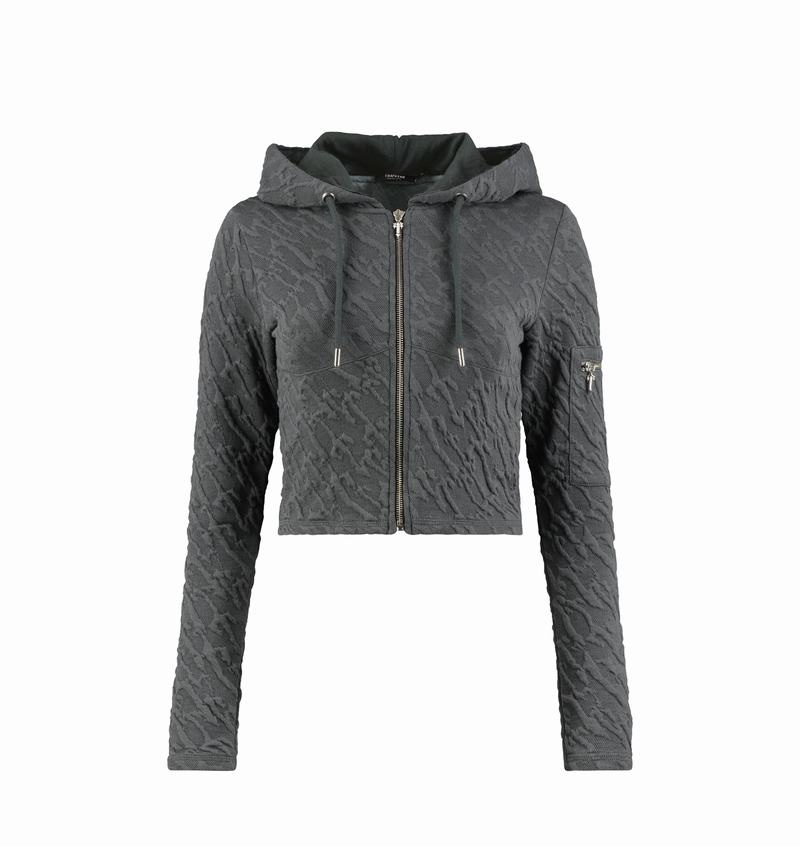 Grey Trapstar Jacquard Fitted Zip Women\'s Hoodie | MCZIND-983