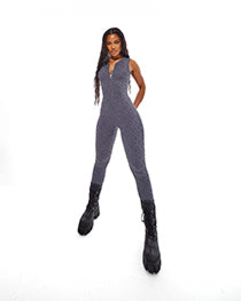 Grey Trapstar Jacquard Zip Front Catsuit Women's Bodysuit | DFAQSN-982