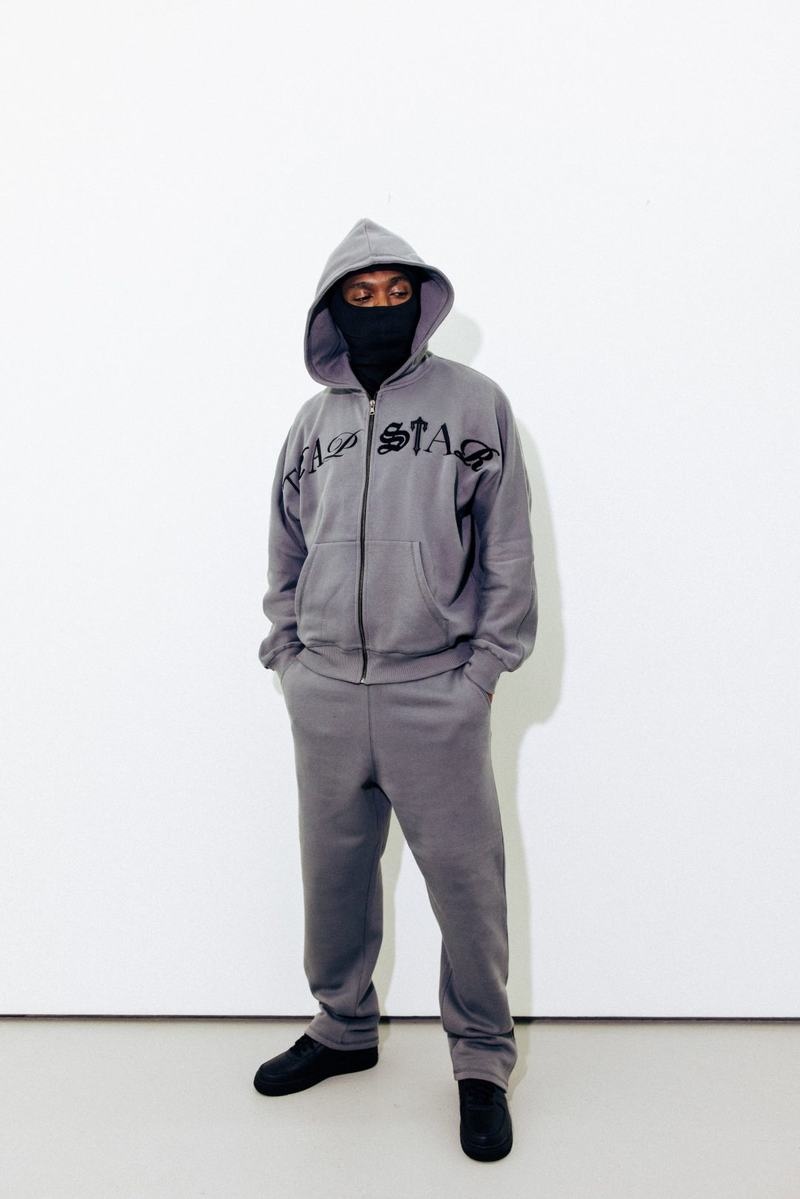 Grey Trapstar Script Zip Hoodie Men's Tracksuits | FDAXUE-081