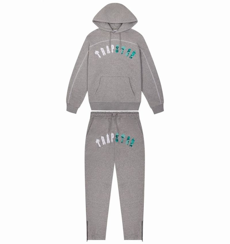 Grey / Blue Trapstar Irongate Chenille Arch Hooded Men\'s Tracksuits | JENWLC-467