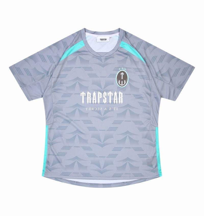 Grey / Blue Trapstar Irongate Football Jersey Men's T Shirts | UOIWZC-571