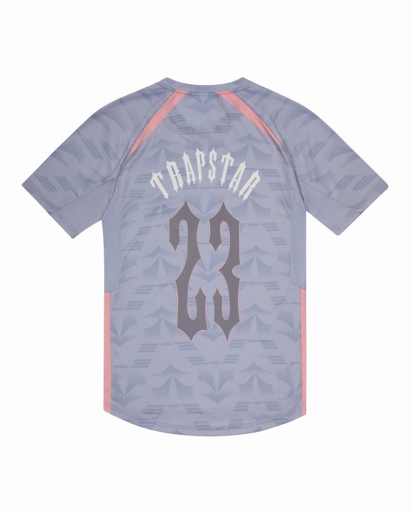 Grey / Pink Trapstar Irongate Football Jersey Men's T Shirts | FEWCHJ-615