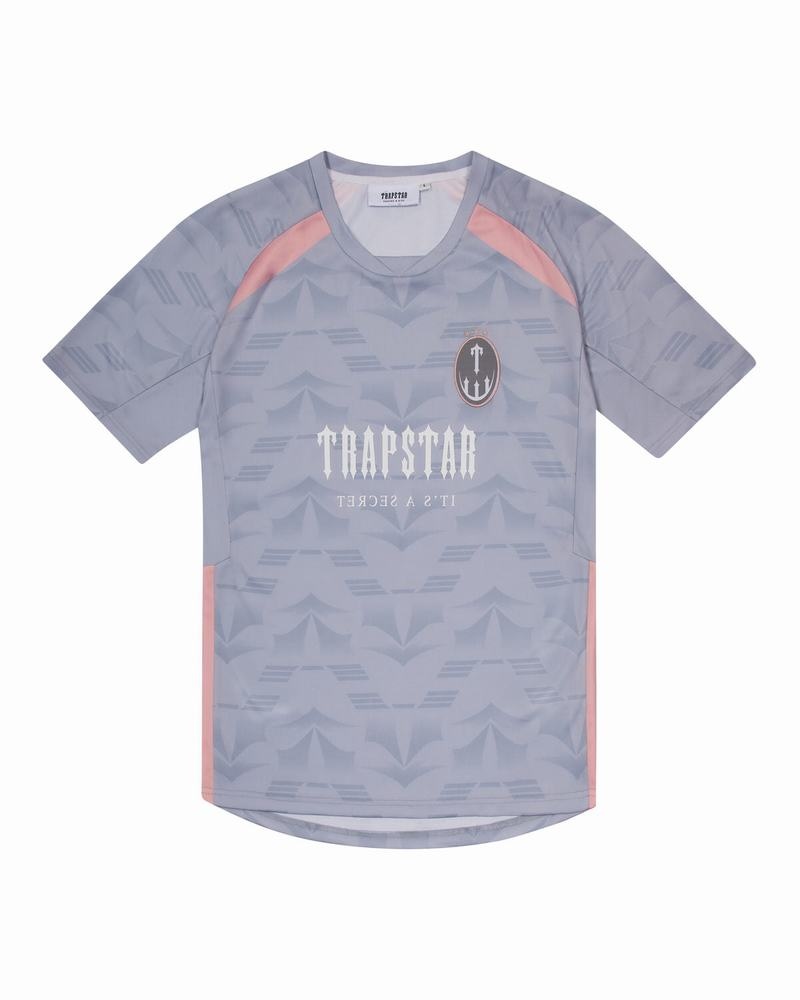 Grey / Pink Trapstar Irongate Football Jersey Men\'s T Shirts | FEWCHJ-615