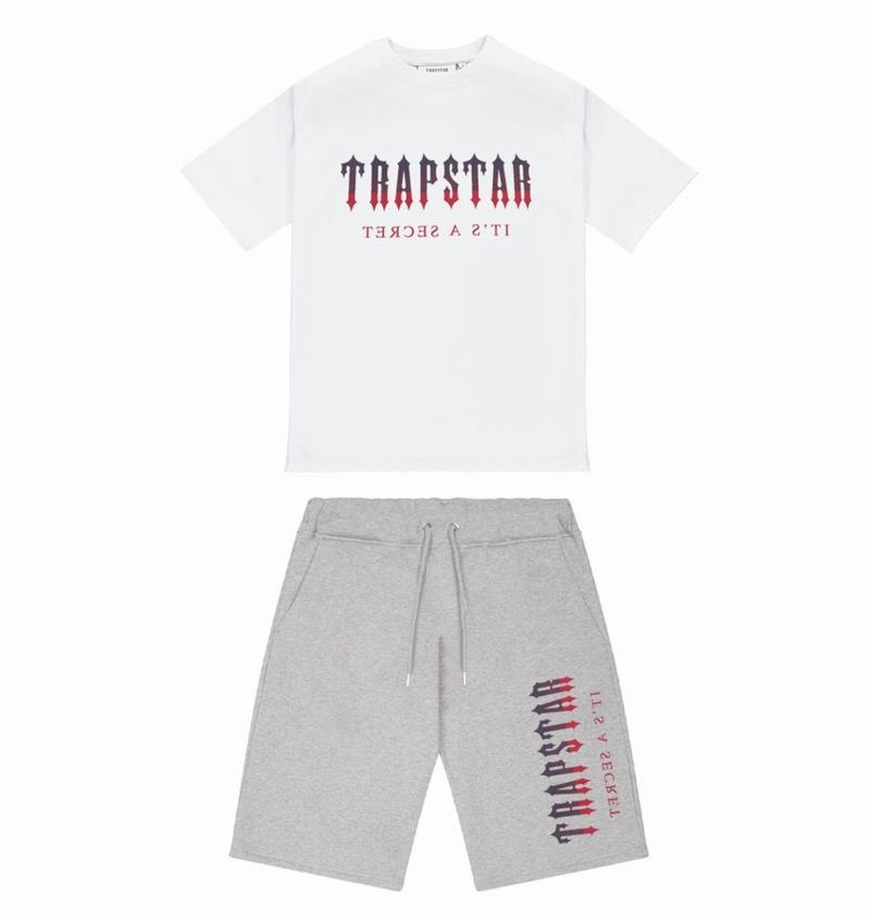 Grey / Red Trapstar Oversized Decoded Shorts Men's Sets | OEUZHB-217