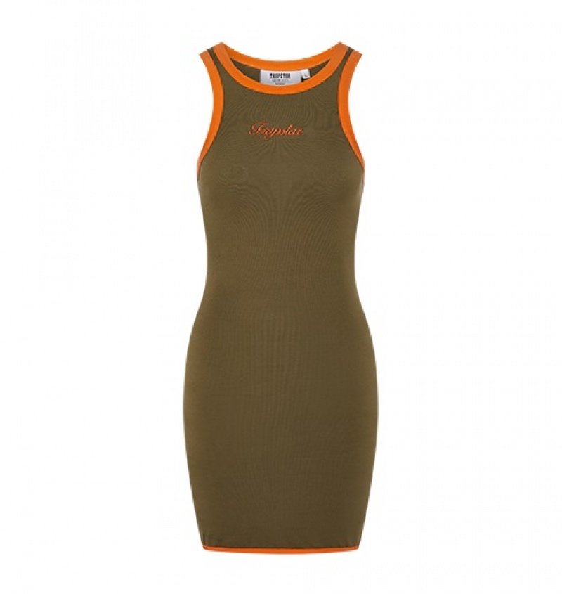 Khaki / Orange Trapstar Contrast Racer Women\'s Dress | MJUNEX-372