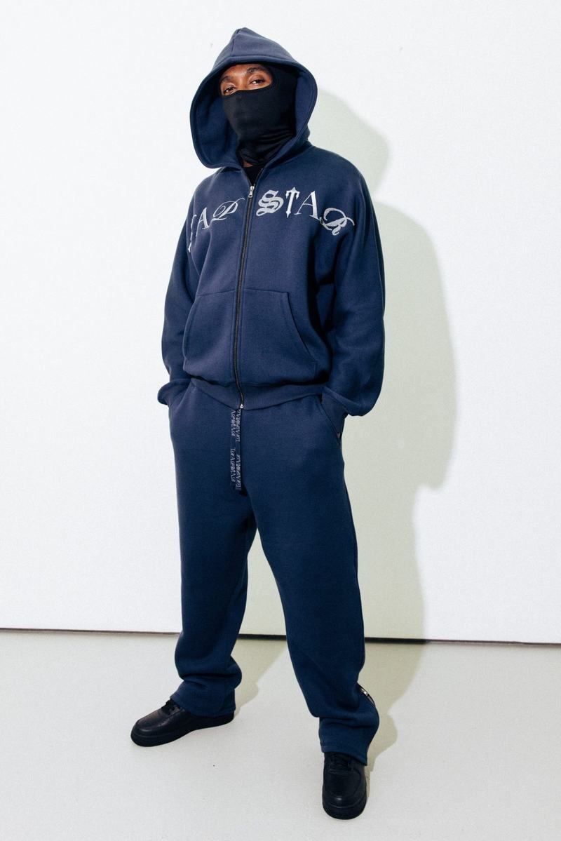 Navy Trapstar Script Zip Hoodie Men's Tracksuits | QSPKTR-749