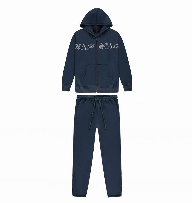 Navy Trapstar Script Zip Hoodie Men\'s Tracksuits | QSPKTR-749