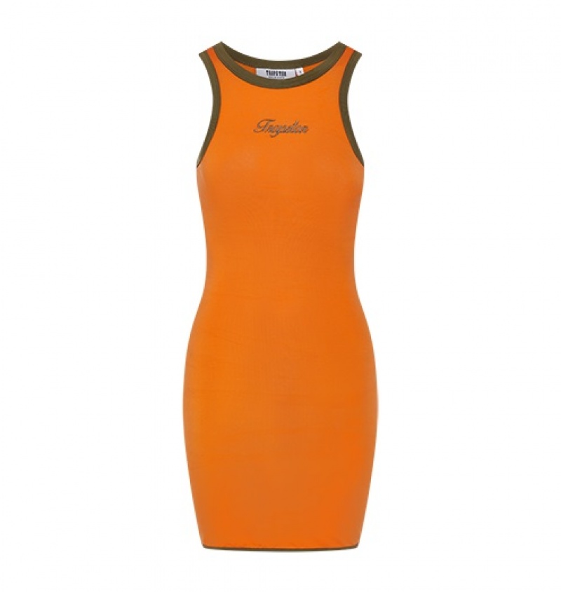 Orange / Khaki Trapstar Contrast Racer Women\'s Dress | ZCNRYO-318