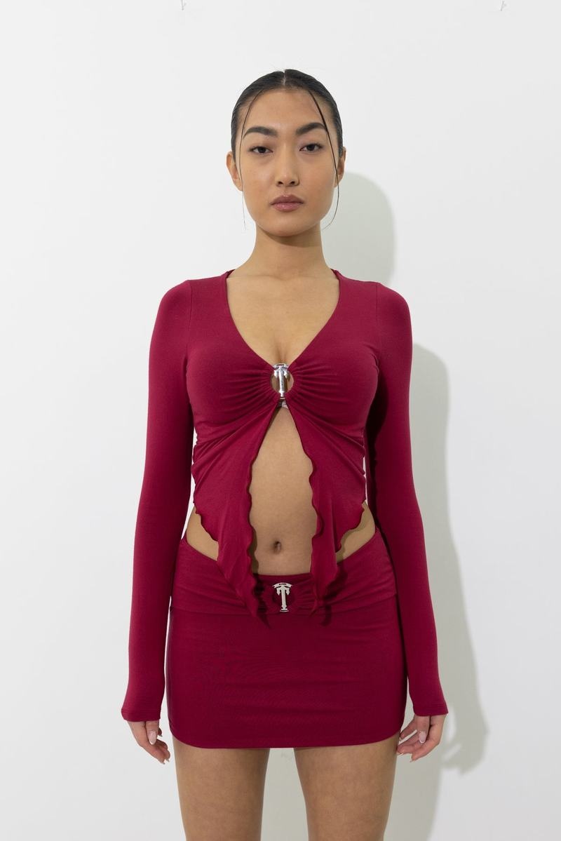 Red Trapstar Long Sleeve Wing Hem Bralette Women's Tops | MCNKHY-901