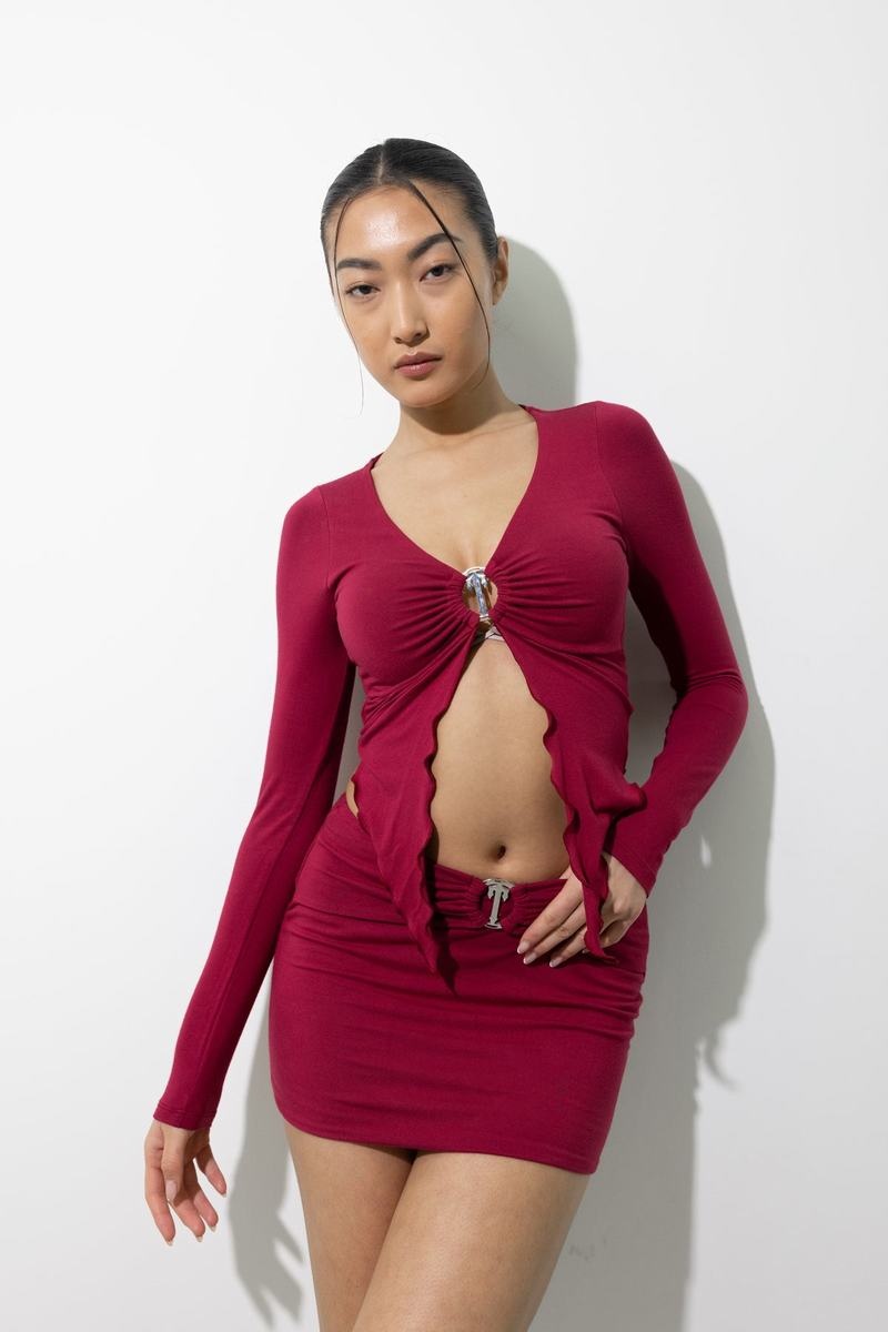 Red Trapstar Long Sleeve Wing Hem Bralette Women's Tops | MCNKHY-901